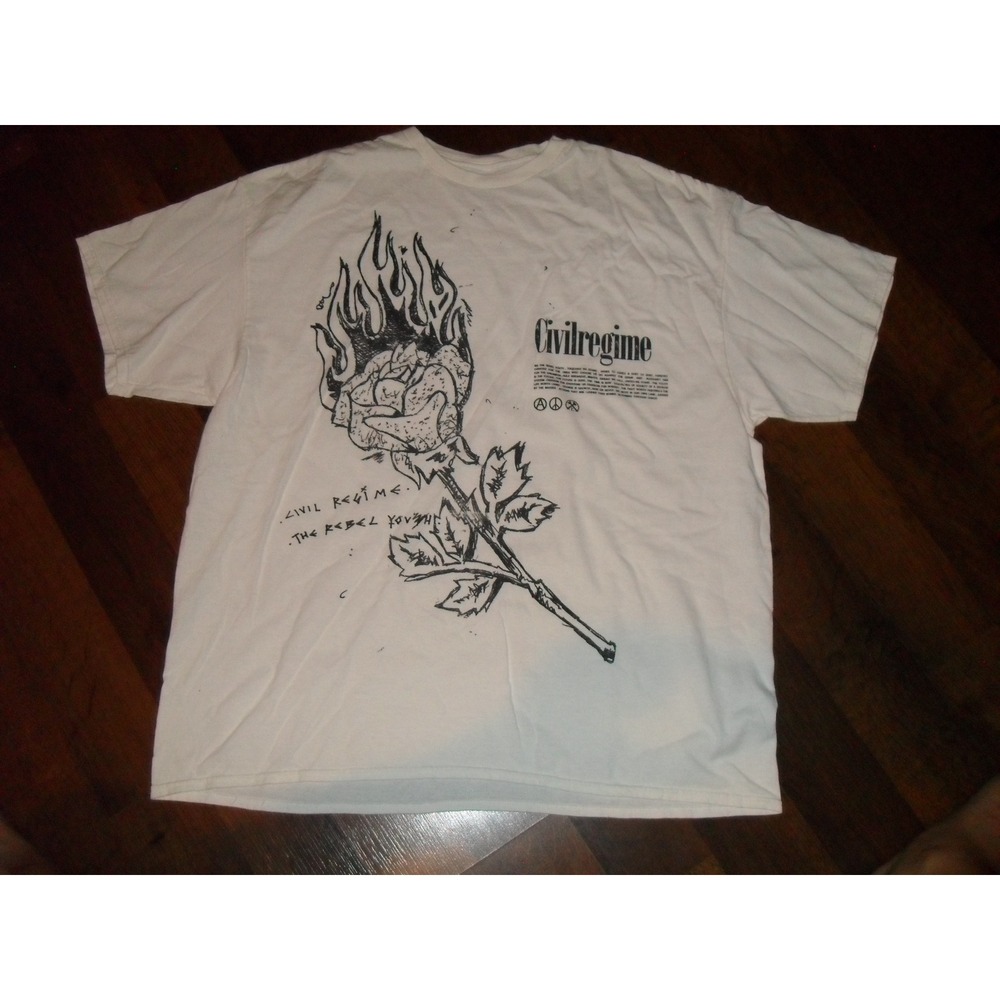 Civil Regime Graphic T-Shirt Rose Burning Short‎ Sleeve Tee Mens Large